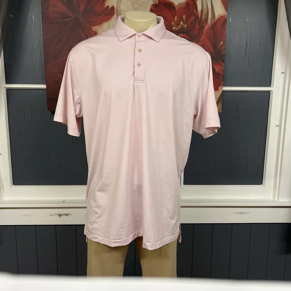 Peter Millar Summer Comfort Polo Golf Shirt Mens XL Loose Fit Pink Striped